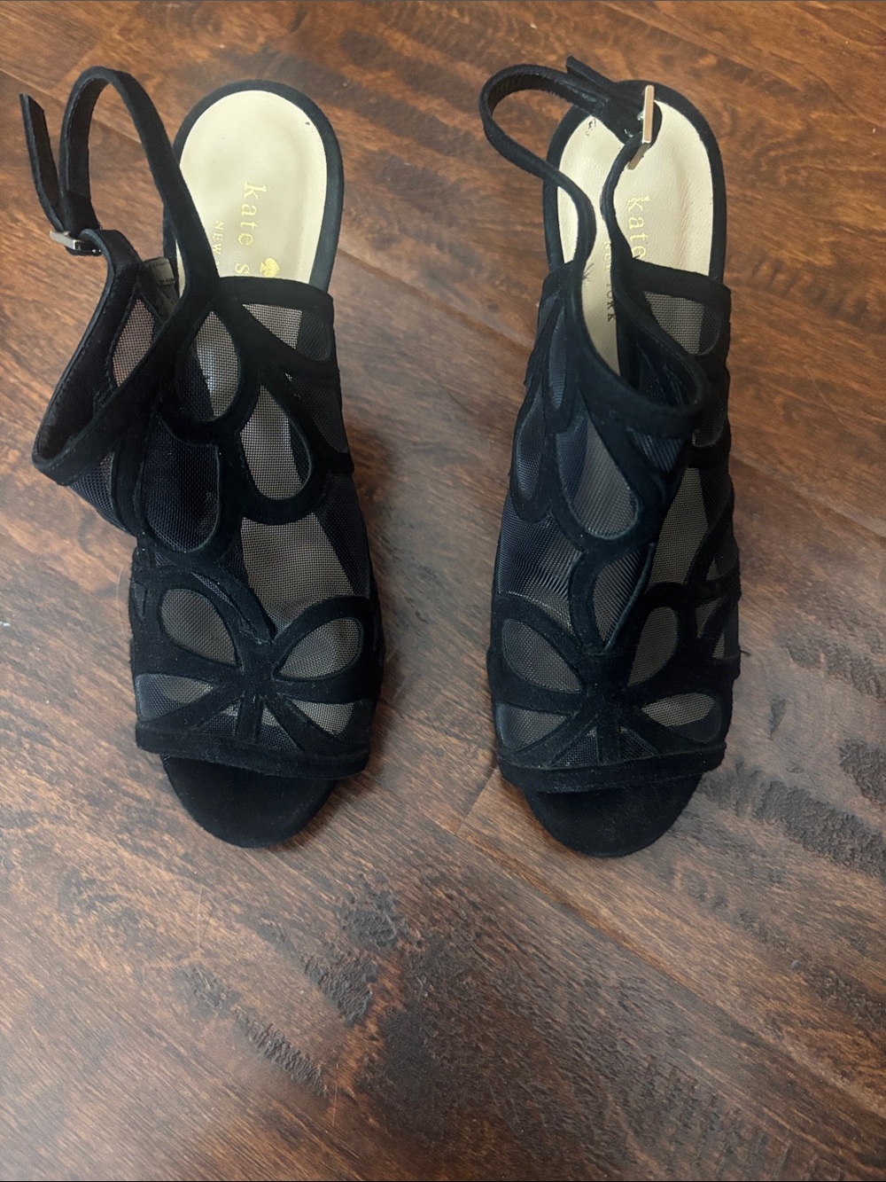 kate spade Black Floral Cutout Mesh Slingback Heels